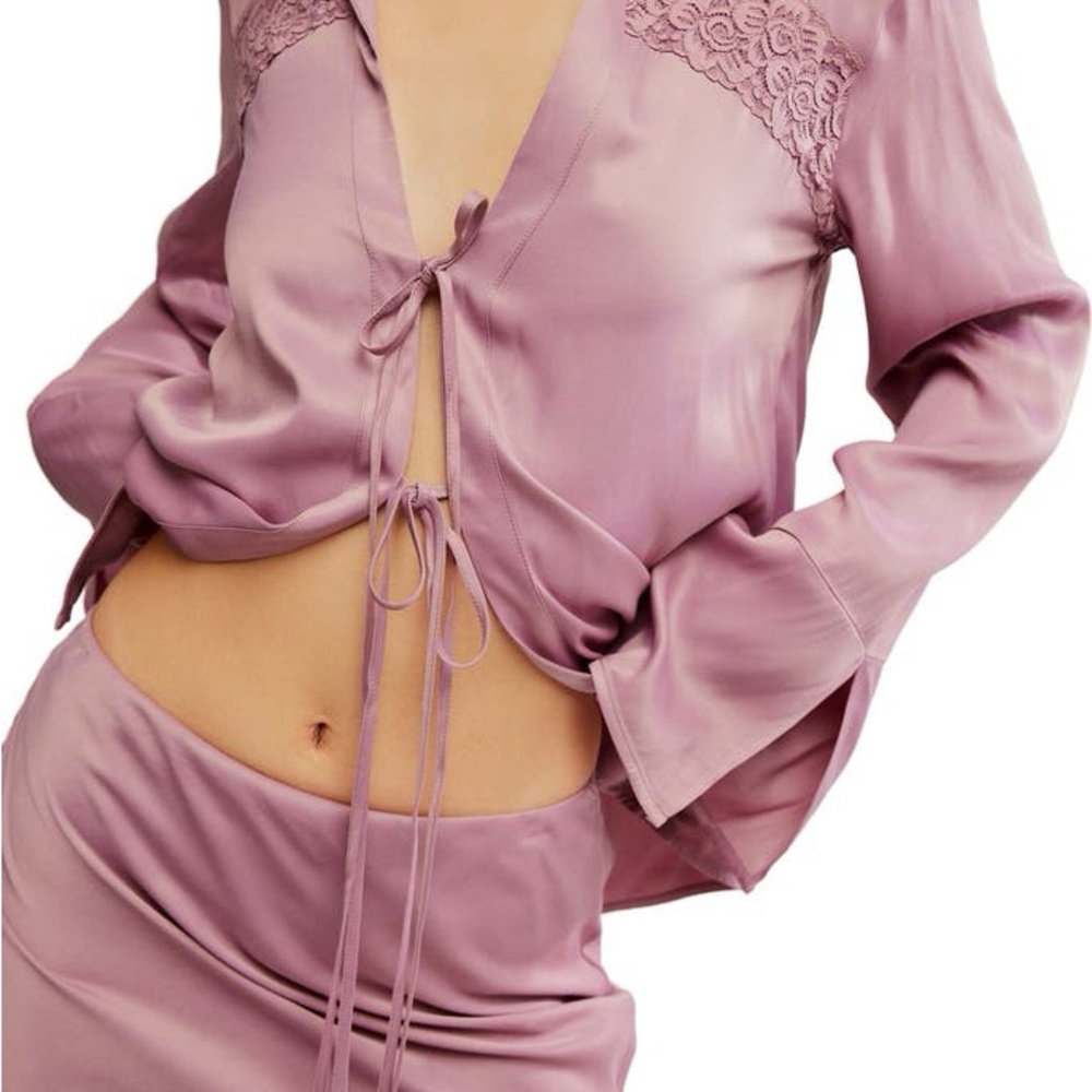 Free People Dusty Rose Satin Skirt Set